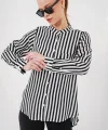 Uzun Kollu Çizgili Gömlek 20283 - Beyaz