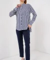 Uzun Kollu Çizgili Gömlek 20283 - Lacivert