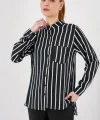 Uzun Kollu Çizgili Gömlek 20283 - Siyah