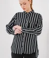 Uzun Kollu Çizgili Gömlek 20283 - Siyah