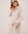 Uzun Kollu Ekru Tunik Gömlek Elbise