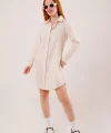 Uzun Kollu Ekru Tunik Gömlek Elbise