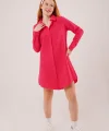 Uzun Kollu Fuşya Tunik Gömlek Elbise