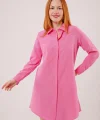 Uzun Kollu Koyu Pembe Tunik Gömlek Elbise