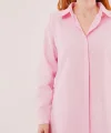 Uzun Kollu Koyu Pembe Tunik Gömlek Elbise