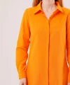 Uzun Kollu Koyu Turuncu Tunik Gömlek Elbise