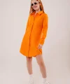 Uzun Kollu Koyu Turuncu Tunik Gömlek Elbise