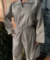 Uzun Kollu Yakalı Gömlek Pantalon Takım- Gri