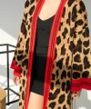 Uzun Leopar Hırka - Camel-Kırmızı