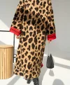 Uzun Leopar Hırka - Camel-Kırmızı
