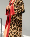 Uzun Leopar Hırka - Camel-Kırmızı