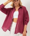 Uzun Oversize Gömlek 20320 - Bordo