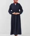Uzun Tesettür Elbise 2525  Lacivert