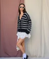 V Yaka Çizgili Hırka  SiyahKemik