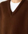 V Yaka Düz Süveter - Acı Kahve