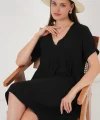 V Yaka Kısa Kol Elbise 2567 - Siyah