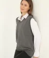 V Yaka Süveter  Gri