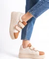 VALENCIA Bağcıksız Cırt Cırtlı Ortopedik Taban Kadın Sneaker Spor Ayakkabı CTT - Ten/Kahve