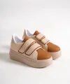 VALENCIA Bağcıksız Cırt Cırtlı Ortopedik Taban Kadın Sneaker Spor Ayakkabı CTT - Ten/Kahve