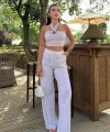 Vesna Keten Çizgili Crop Takım 9806-0025