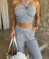 Vesna Keten Çizgili Crop Takım 9806-0025