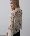 Volanlı Çiçek Desen Şifon Gömlek - Krem