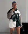 W Nakış İşlemeli Kapüşonlu Sweatshirt - Yeşil