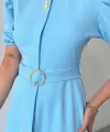 YAKA DÜĞME DETAYLI ELBİSE- Mavi