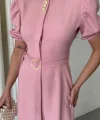 YAKA DÜĞME DETAYLI ELBİSE- Pembe