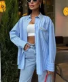 Yaka Ve Cebi Taşlı Çizgili Over Gömlek 3406