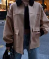 Yaka Ve Kol Kadife Gabardin Ceket  Kahve