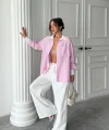 YAKA VE MANŞET BEYAZ  BOYFRİEND ÇİZGİLİ  POPLİN GÖMLEK - Pembe
