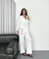 Yakalı Düğmeli Uzun Kollu Gömlek Pantolon Ikili Takım - Beyaz