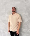 Yakalı Patlı Kısa Kol T-shirt - Bej