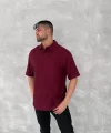 Yakalı Patlı Kısa Kol T-shirt - Bordo
