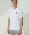 Yakası Düğmeli Yakalı Pike Baskılı T-Shirt - Beyaz