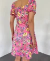 Yakası Lastikli Bağcık Detaylı Mini Elbise -Pembe