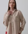 Yakası Ve Kolları Dantel Detaylı Gömlek - Bej