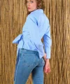 Yandan Bağalamalı Gömlek - Açık Mavi-Beyaz