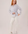 Yandan Bağlama Detaylı Çizgili Beyaz Gömlek