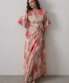Yandan Bağlamalı Desenli Elbise - Pembe