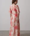 Yandan Bağlamalı Desenli Elbise - Pembe
