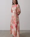 Yandan Bağlamalı Desenli Elbise - Pembe
