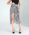 Yandan Büzgülü Leopar Desenli Saten Etek
