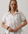 Yanlar Büzmeli Kısa Balon Kol Gömlek - Beyaz