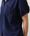 Yanlar Büzmeli Kısa Balon Kol Gömlek - Lacivert