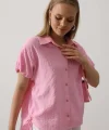 Yanlar Büzmeli Kısa Balon Kol Gömlek - Pembe