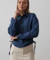 Yanları Bağlamalı Basic Gömlek - İndigo