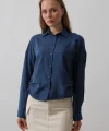 Yanları Bağlamalı Basic Gömlek - İndigo