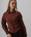 Yanları Bağlamalı Basic Gömlek - Koyu Kahve